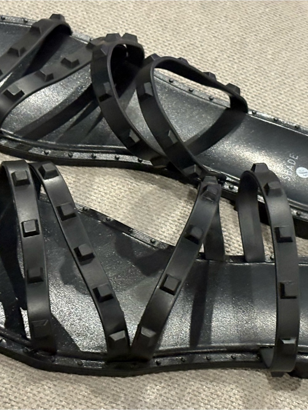 Nearly New Shade & Shore Studded Strappy Black Sandals, Size 9